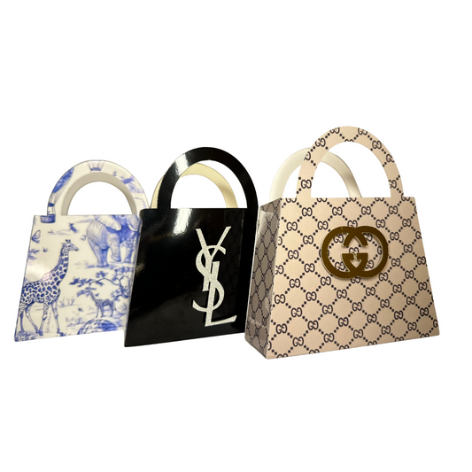 Mini sacs cadeaux luxe (lot de 10) – Finition miroir ou brillant photo – Modèles Chanel, Dior, YSL, Gucci, Louis Vuitton