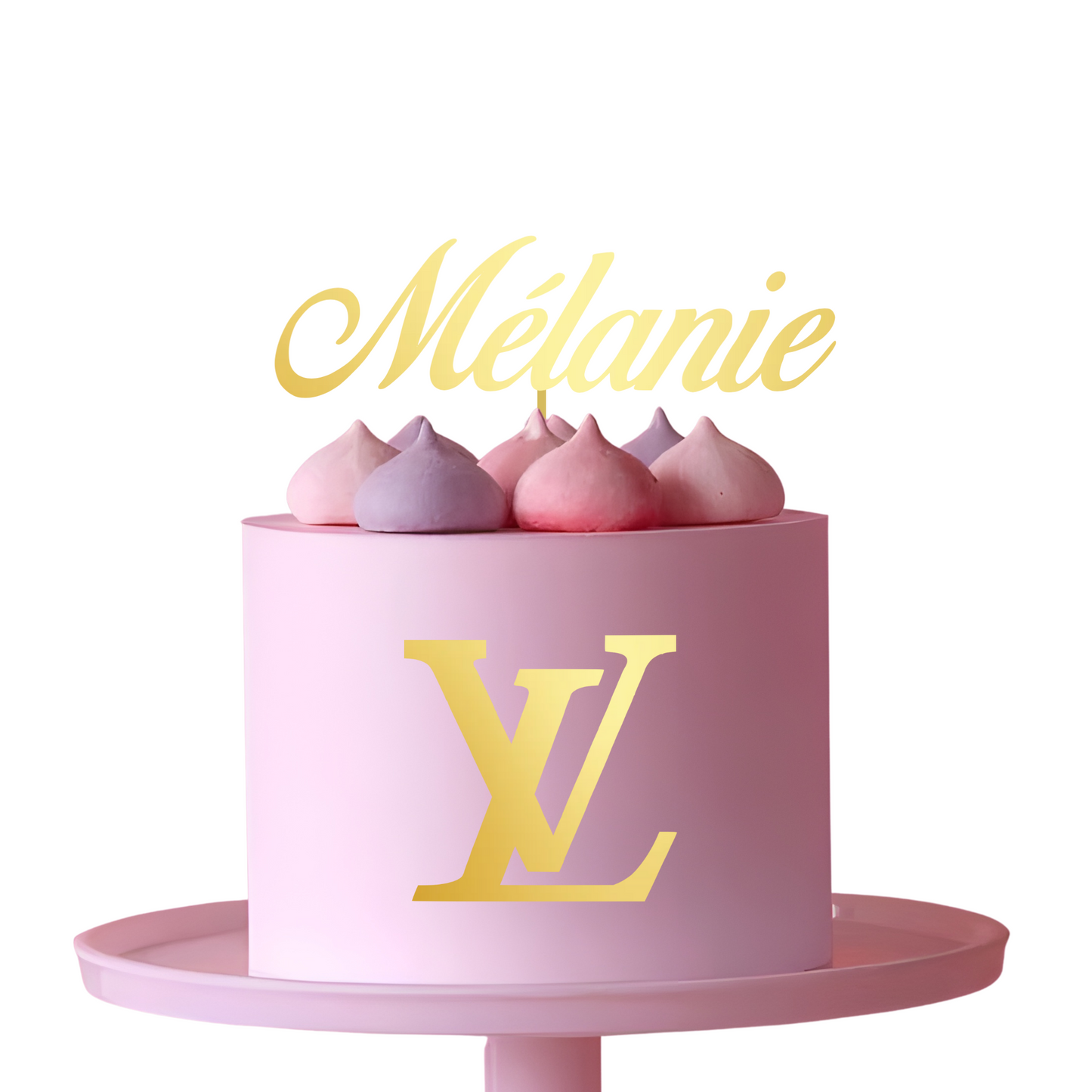 Topper Personnalisé Luxe sur Tige – Prénom + Logo de Marque (Chanel, LV, YSL, Gucci)