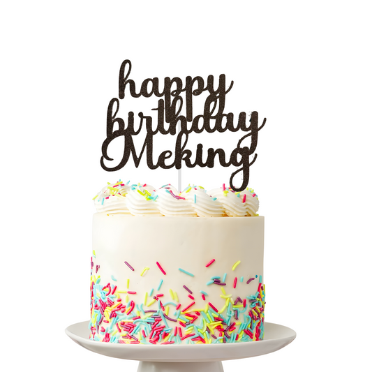 Topper Happy Birthday avec prénom – Papier cartonné pailleté – Élégance sur-mesure pour gâteau d’anniversaire
