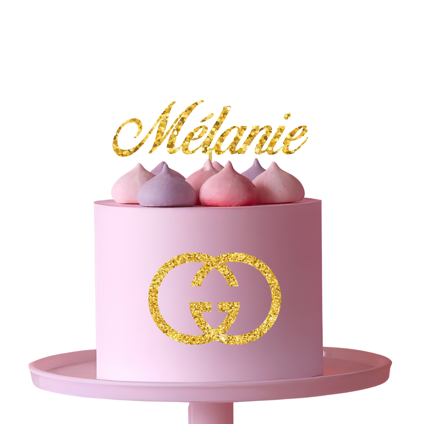 Topper Personnalisé Luxe sur Tige – Prénom + Logo de Marque (Chanel, LV, YSL, Gucci)